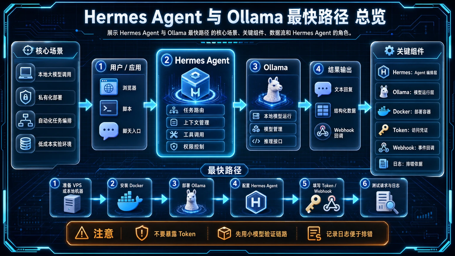 Hermes Agent 与 Ollama 最快路径 总览图