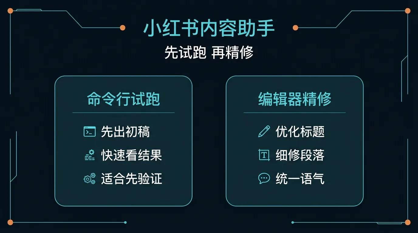 对比图:左边是 CLI 先快速出第一稿,右边是 ACP 进入编辑器继续细修标题、段落和语气